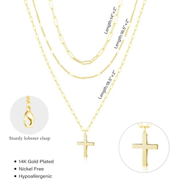 Women's Stackable Dainty Gold Plated Trendy Cross Chain Pendant Necklace - Picture 6 of 8